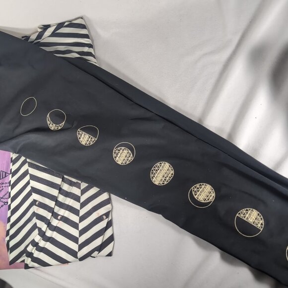 5 Lot Teeki Leggings M Medium Pairs Moon Phases Stripes Lotus Flower 25" Ankle - Picture 9 of 13